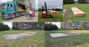 Es nimmt Formen an – die Holzkonstruktion wächst.